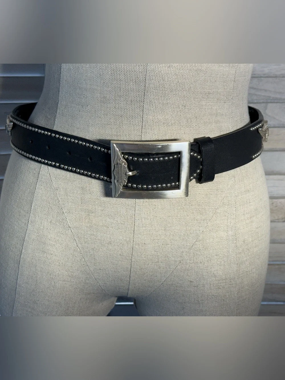 Harley Davidson Black Leather Winged Bar Shield Studded Belt Buckle Small 99550